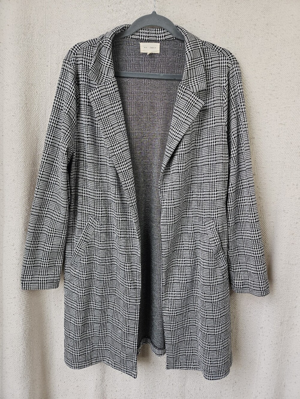 Melloday Houndstooth Blazer Jacket Black Longline White Checkered Size Large